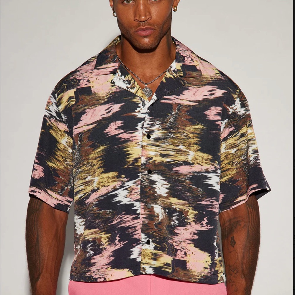 Stylish Men's Abstract Button Down Shirt